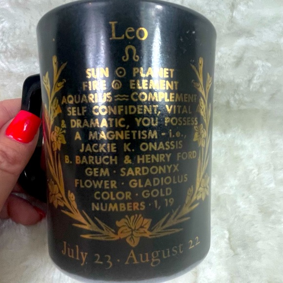 Leo “The Lion” Mug / Coffee Cup / White Glass with Black Gold Exterior - Picture 2 of 8